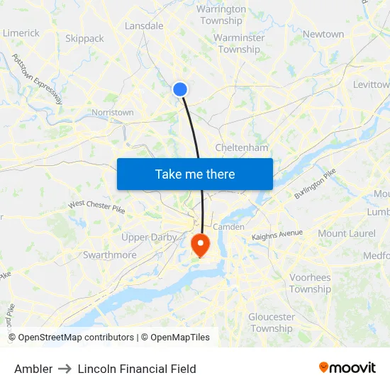 Ambler to Lincoln Financial Field map