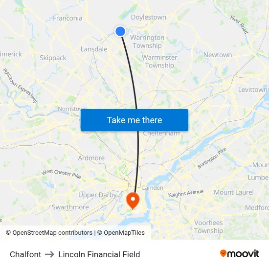 Chalfont to Lincoln Financial Field map