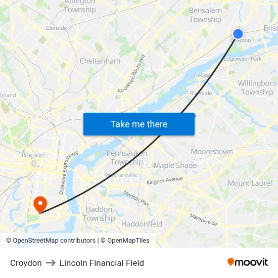 Croydon to Lincoln Financial Field map