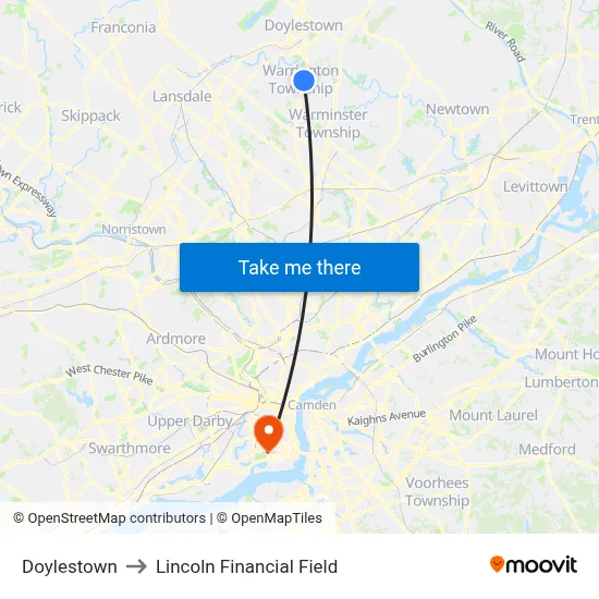 Doylestown to Lincoln Financial Field map