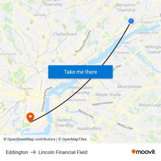 Eddington to Lincoln Financial Field map