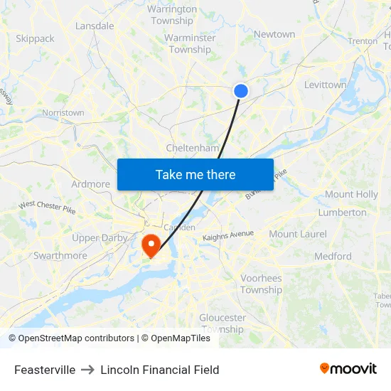 Feasterville to Lincoln Financial Field map