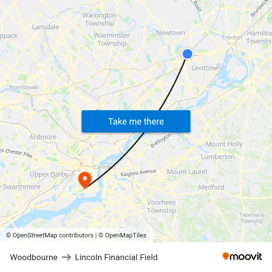 Woodbourne to Lincoln Financial Field map