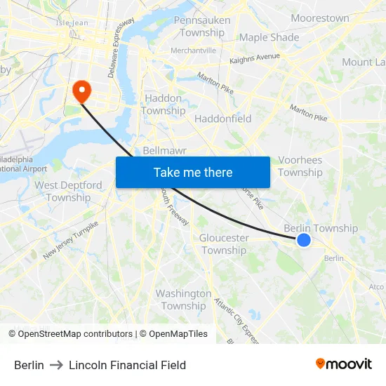 Berlin to Lincoln Financial Field map