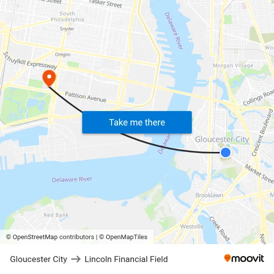 Gloucester City to Lincoln Financial Field map
