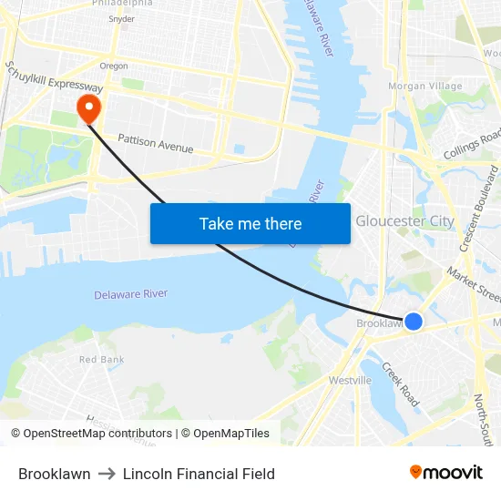 Brooklawn to Lincoln Financial Field map