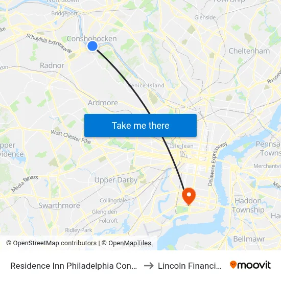 Residence Inn Philadelphia Conshohocken to Lincoln Financial Field map