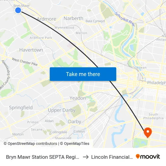 Bryn Mawr Station SEPTA Regional Rail to Lincoln Financial Field map