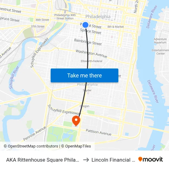 AKA Rittenhouse Square Philadelphia to Lincoln Financial Field map