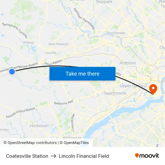 Coatesville Station to Lincoln Financial Field map