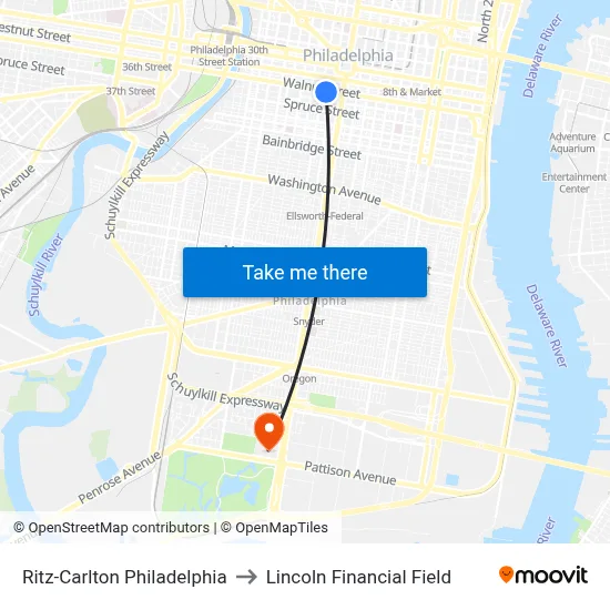 Ritz-Carlton Philadelphia to Lincoln Financial Field map