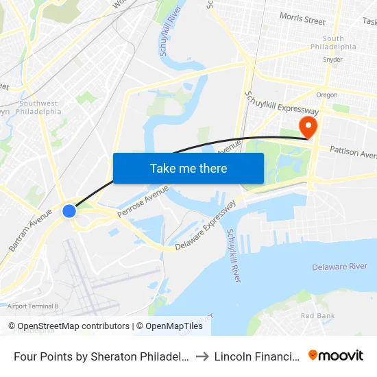 Four Points by Sheraton Philadelphia Airport to Lincoln Financial Field map