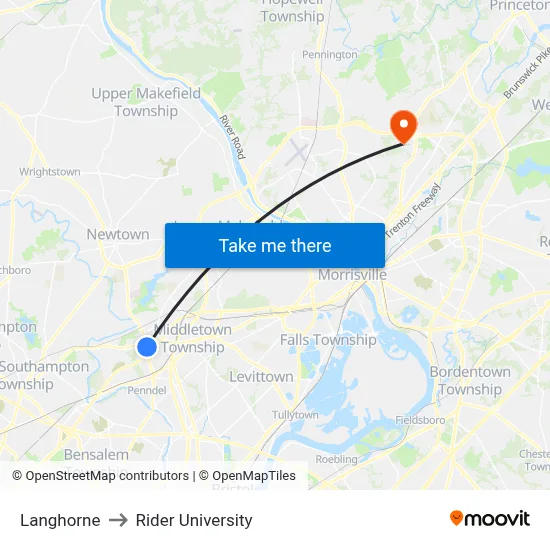 Langhorne to Rider University map