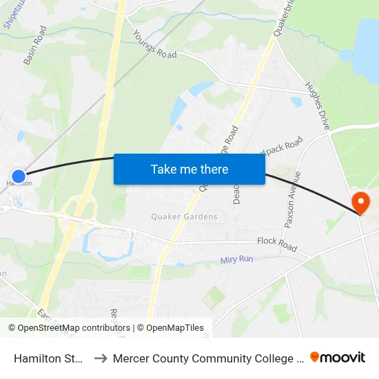 Hamilton Station to Mercer County Community College Rm 209 map
