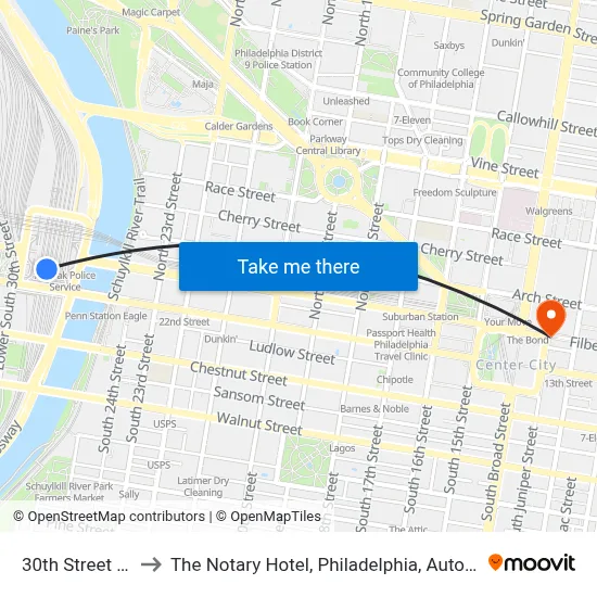 30th Street Station to The Notary Hotel, Philadelphia, Autograph Collection map