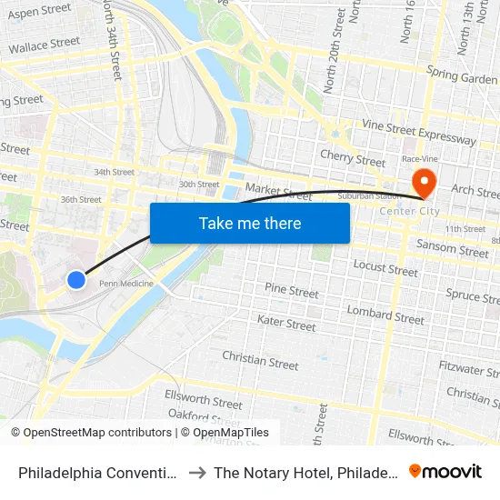 Philadelphia Convention Hall and Civic Center to The Notary Hotel, Philadelphia, Autograph Collection map
