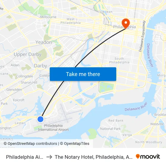 Philadelphia Airport Limo to The Notary Hotel, Philadelphia, Autograph Collection map