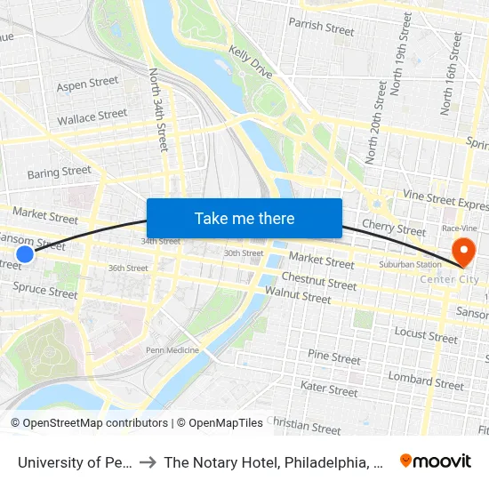 University of Pennsylvania, 4046 Walnut St to The Notary Hotel, Philadelphia, Autograph Collection map