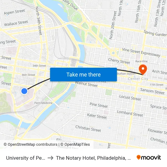 University of Pennsylvania to The Notary Hotel, Philadelphia, Autograph Collection map