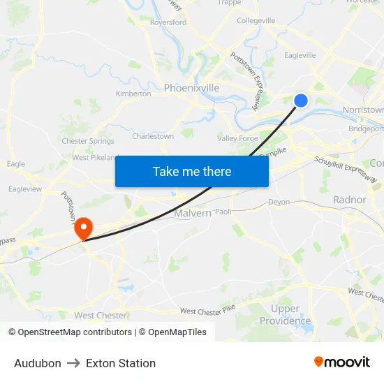Audubon to Exton Station map