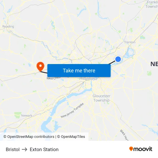 Bristol to Exton Station map