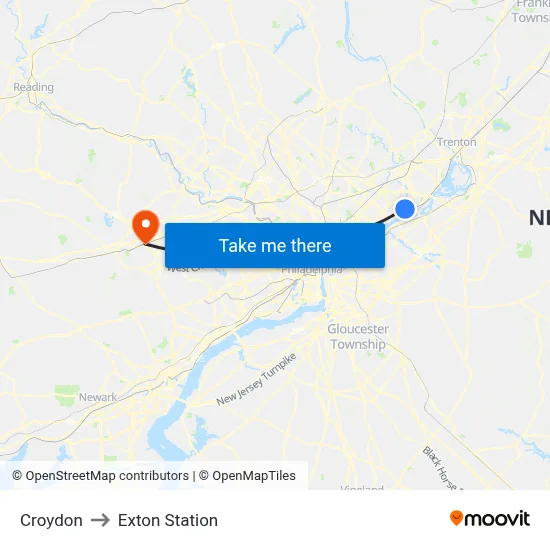 Croydon to Exton Station map