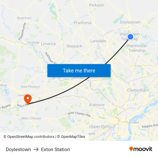 Doylestown to Exton Station map