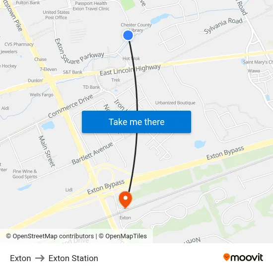 Exton to Exton Station map
