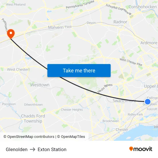 Glenolden to Exton Station map