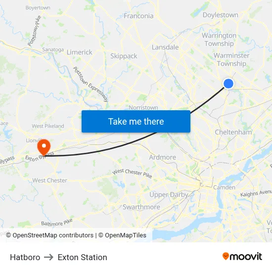 Hatboro to Exton Station map