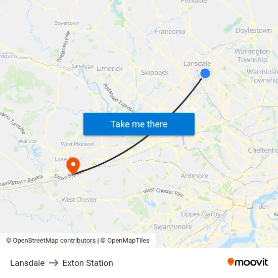 Lansdale to Exton Station map