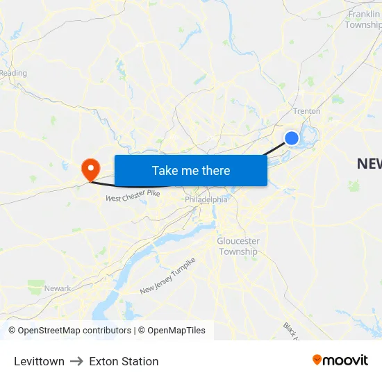Levittown to Exton Station map