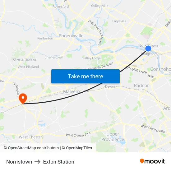 Norristown to Exton Station map