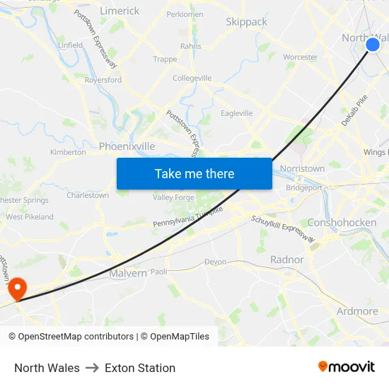 North Wales to Exton Station map