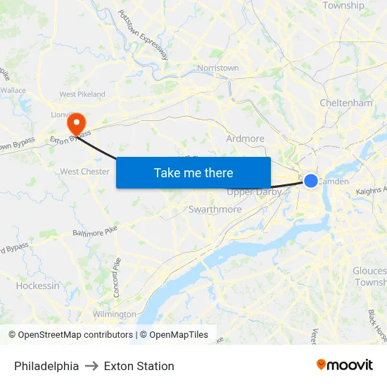 Philadelphia to Exton Station map