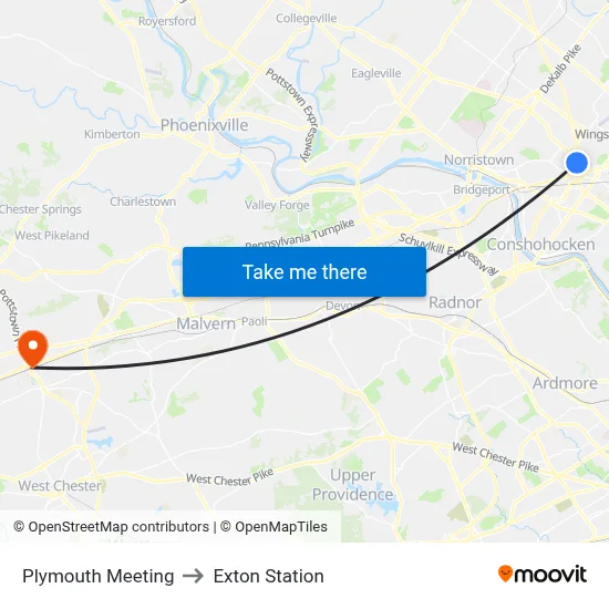 Plymouth Meeting to Exton Station map