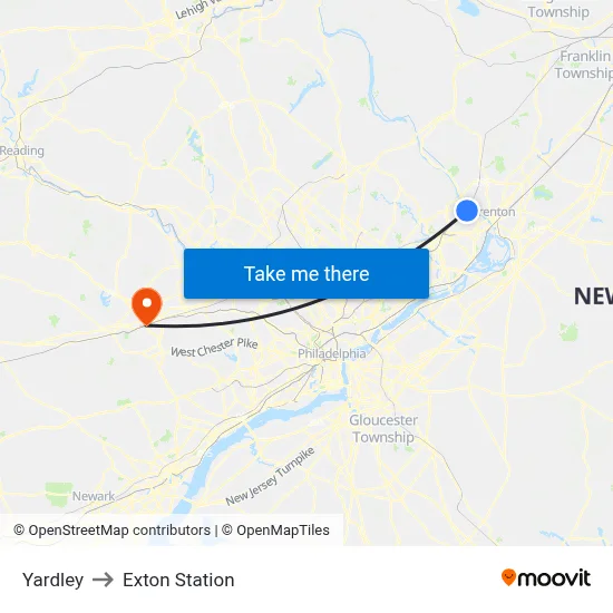 Yardley to Exton Station map
