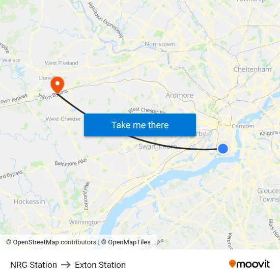 NRG Station to Exton Station map