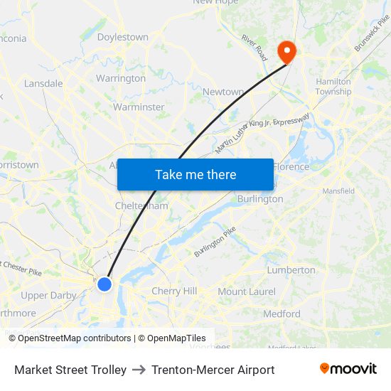 Market Street Trolley to Trenton-Mercer Airport map