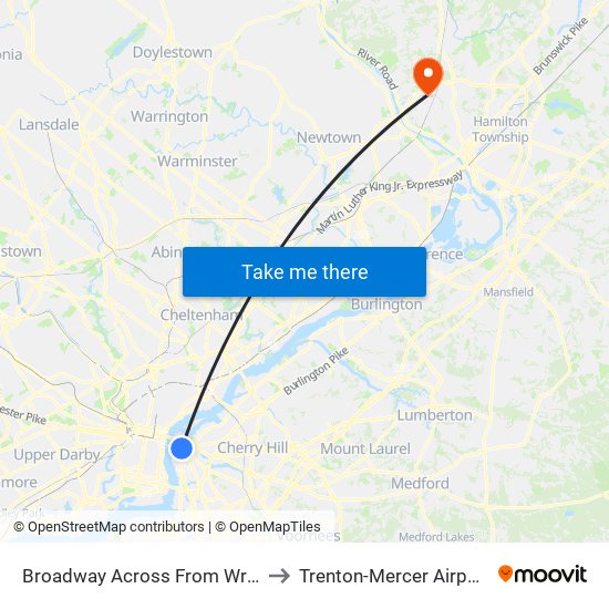 Broadway Across From Wrtc to Trenton-Mercer Airport map