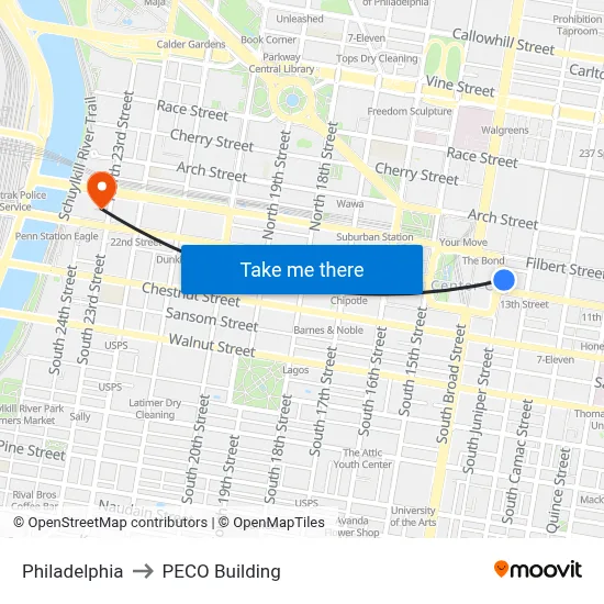 Philadelphia to PECO Building map