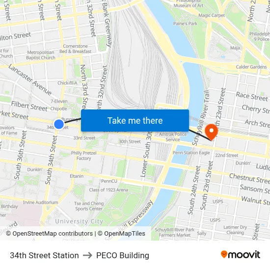 34th Street Station to PECO Building map