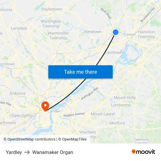 Yardley to Wanamaker Organ map