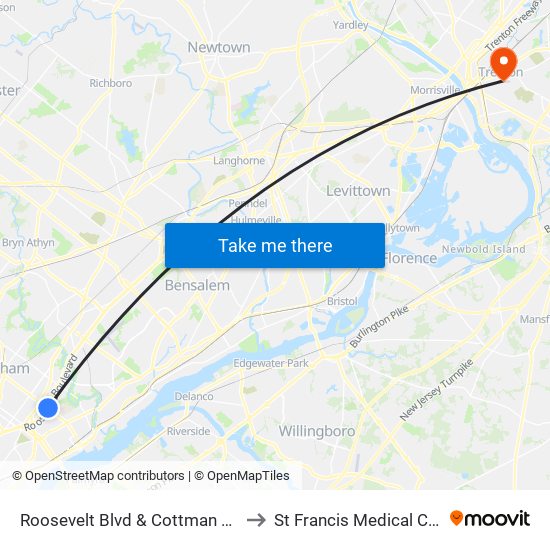 Roosevelt Blvd & Cottman Av - FS to St Francis Medical Center map