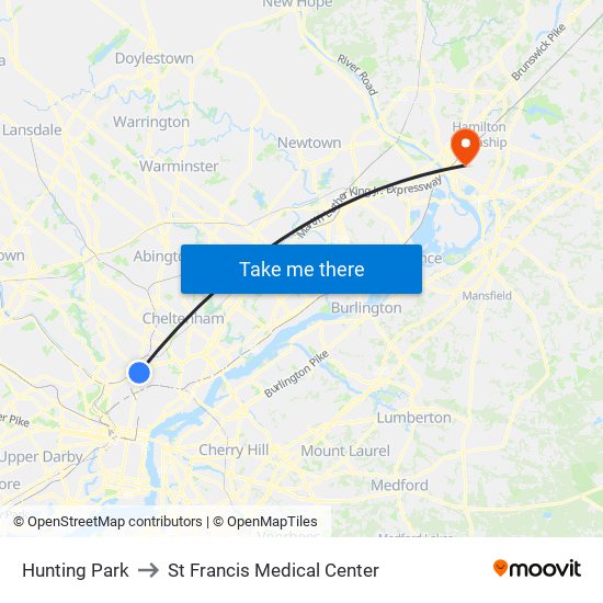 Hunting Park to St Francis Medical Center map