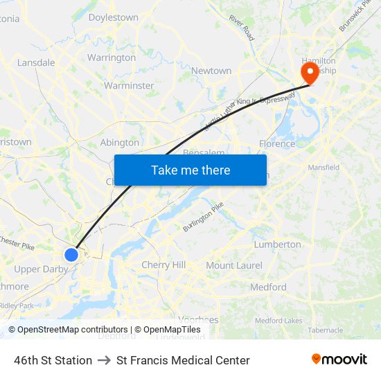 46th St Station to St Francis Medical Center map