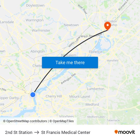 2nd St Station to St Francis Medical Center map