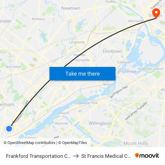 Frankford Transportation Center to St Francis Medical Center map