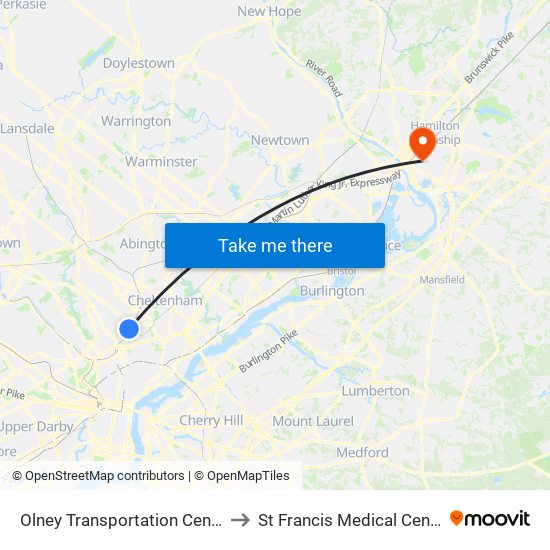 Olney Transportation Center to St Francis Medical Center map