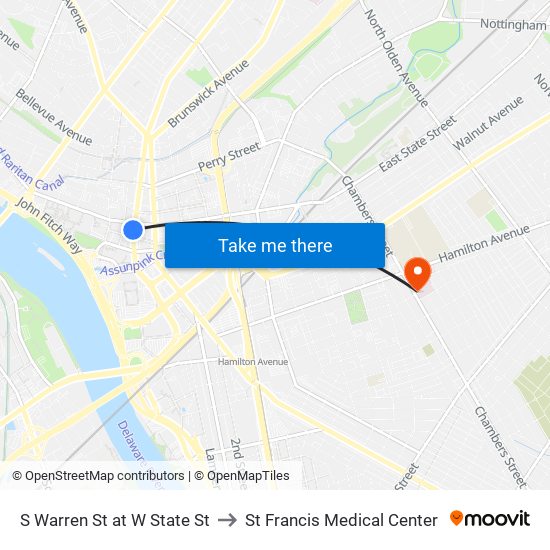 S Warren St at W State St to St Francis Medical Center map